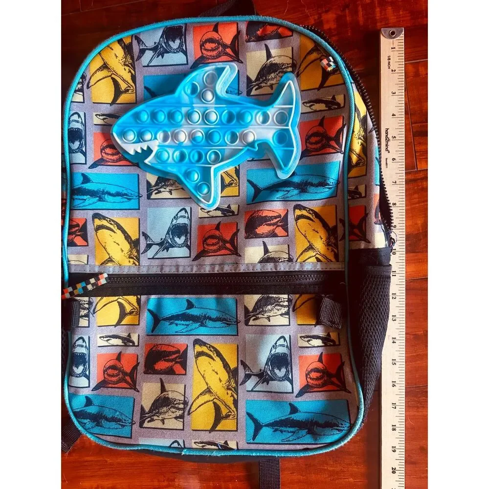 New Whale Print Bag Pack-Lunch Box Set w/ Large rubber Fish Accent Medium size.